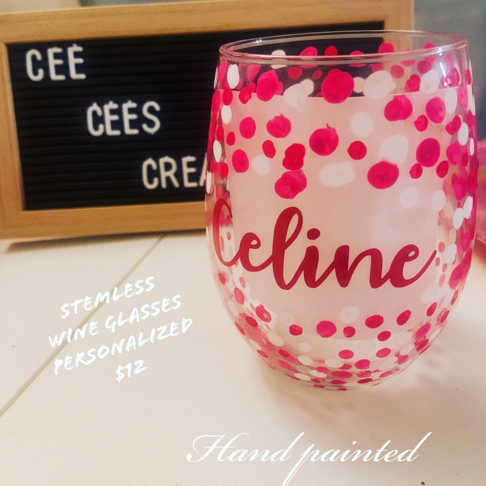 Hand painted stemless wine glass
